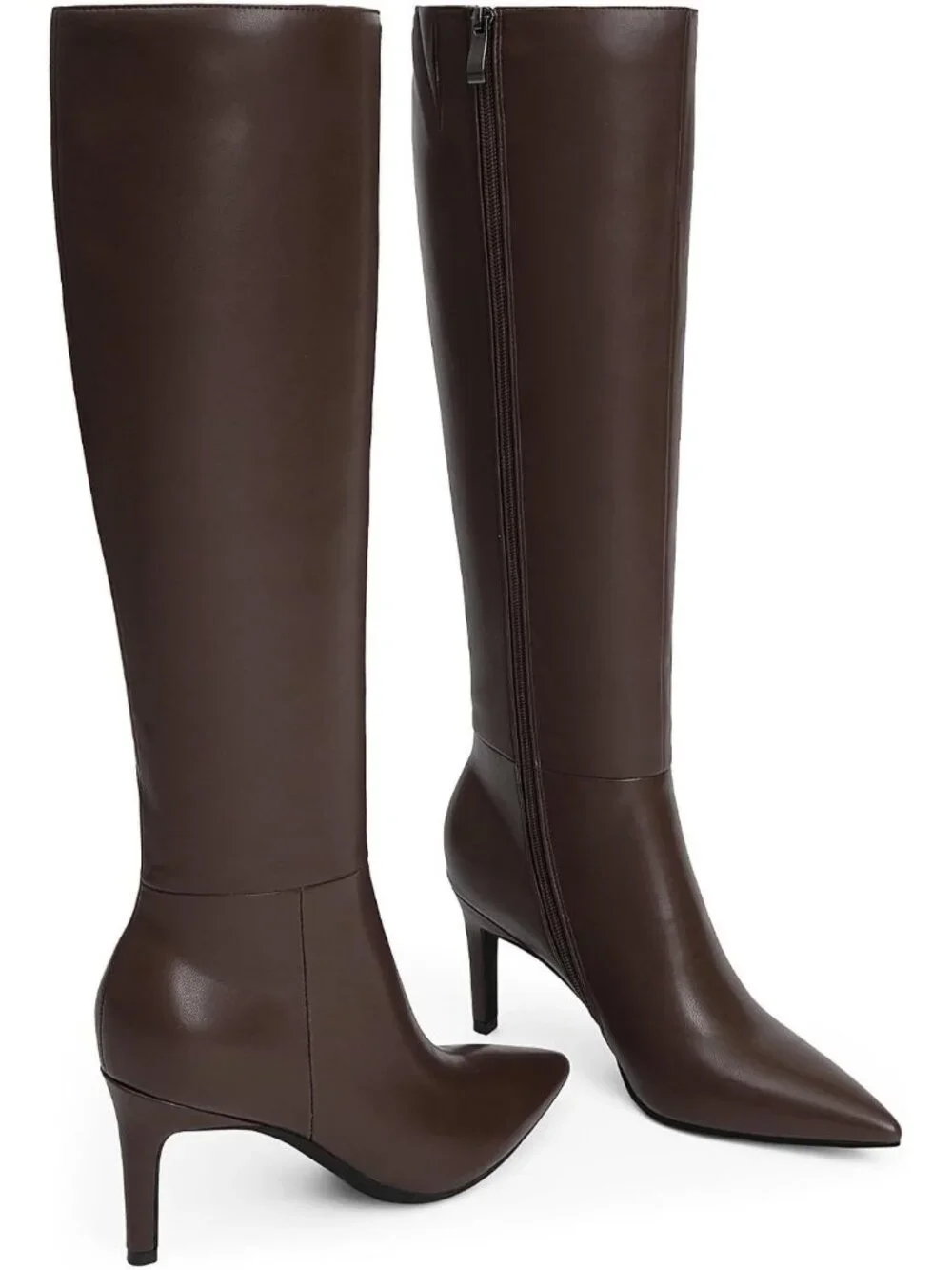 Women's Chocolate Pointed Toe Faux Leather Stiletto Heel Over The Knee Boots